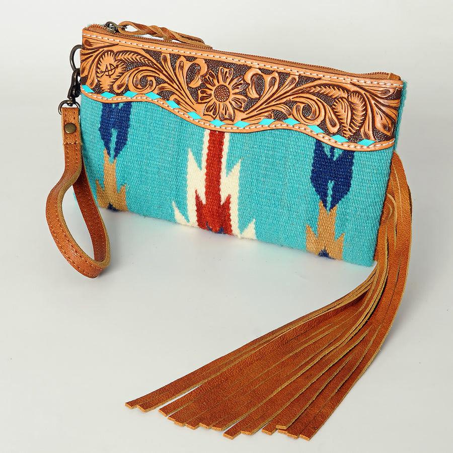 American Darling Hand Tooled Saddle Blanket Wristlet Bag - Uhorse