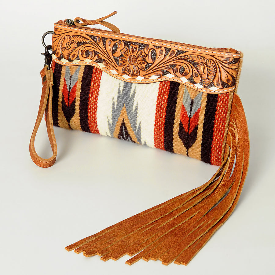 American Darling Hand Tooled Saddle Blanket Wristlet Bag - Uhorse