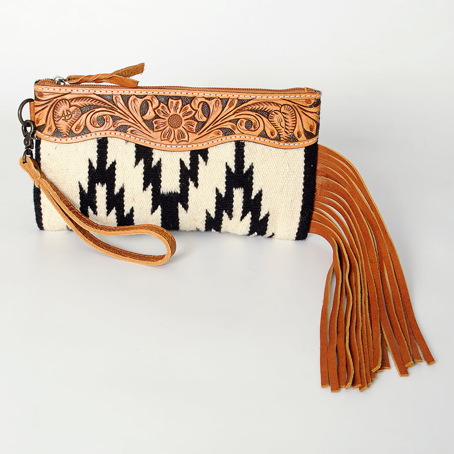 American Darling Wristlet Bag Handcrafted from Floral Embossed Damascus Genuine Leather with YKK Zipper and Wrist Strap