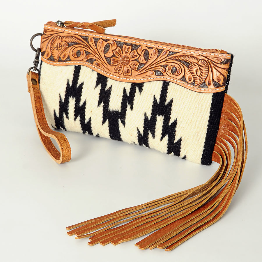 American Darling Hand Tooled Saddle Blanket Wristlet Bag - Uhorse