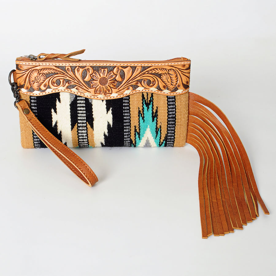 American Darling Wristlet Bag Handcrafted from Floral Embossed Damascus Genuine Leather with YKK Zipper and Wrist Strap