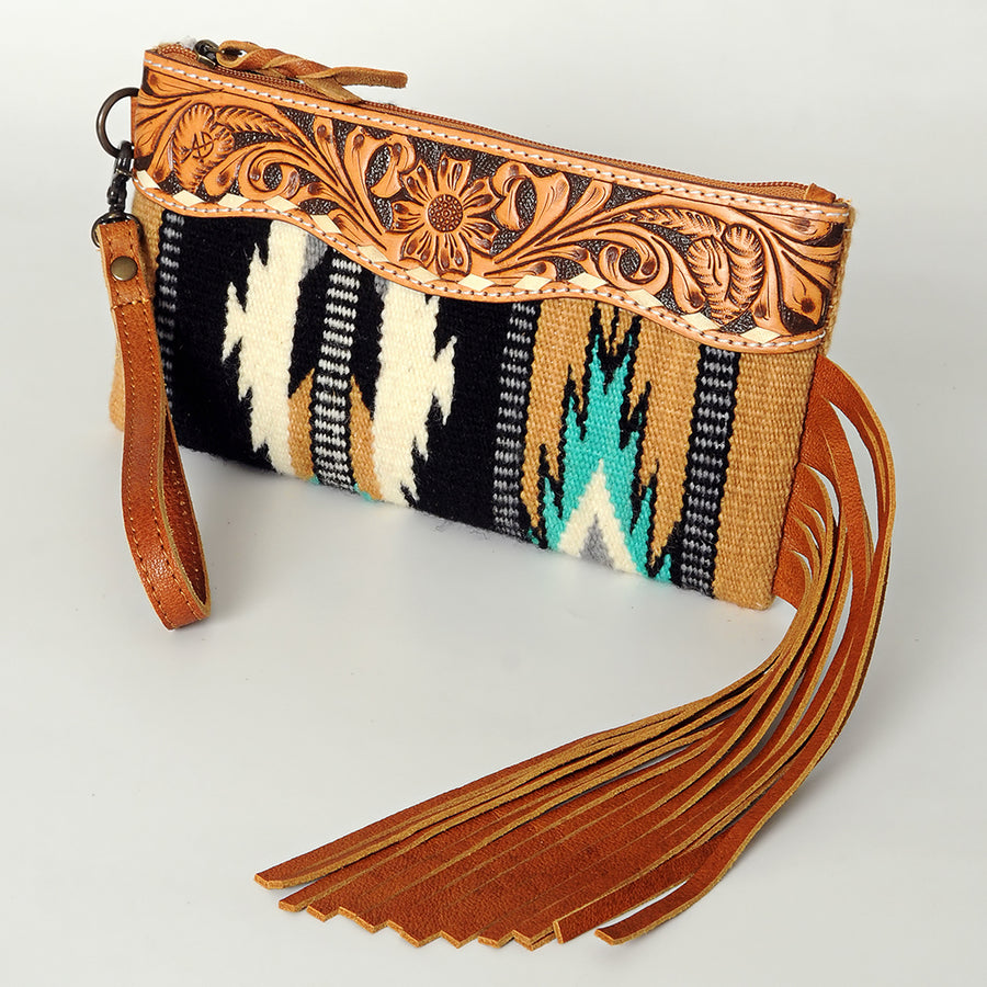 American Darling Hand Tooled Saddle Blanket Wristlet Bag - Uhorse