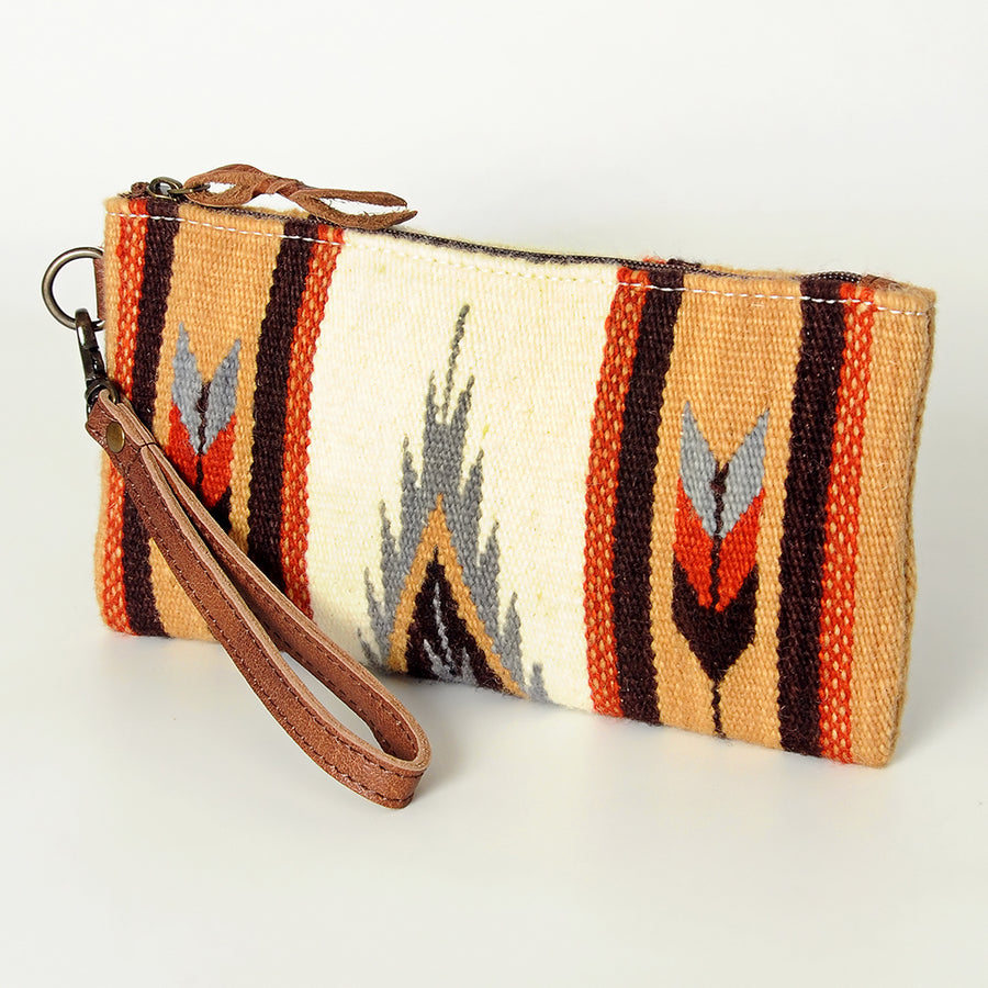 American Darling Western Leather Wristlet Bag with Hand Woven Saddle Blanket - Uhorse