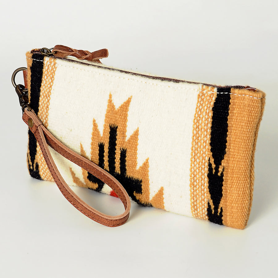 American Darling Western Leather Wristlet Bag with Hand Woven Saddle Blanket - Uhorse
