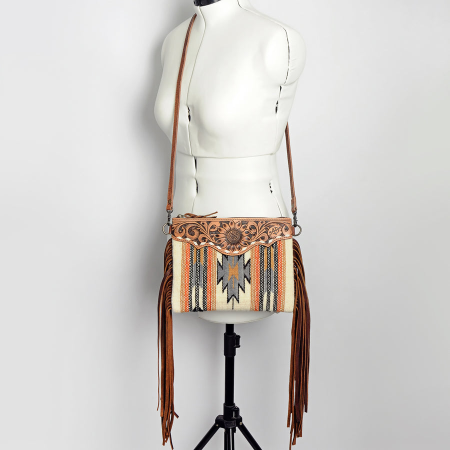 American Darling CrossBody Bag Saddle Blanket Fabric Genuine Leather Western Women Handbag Purse | for Cute Travel