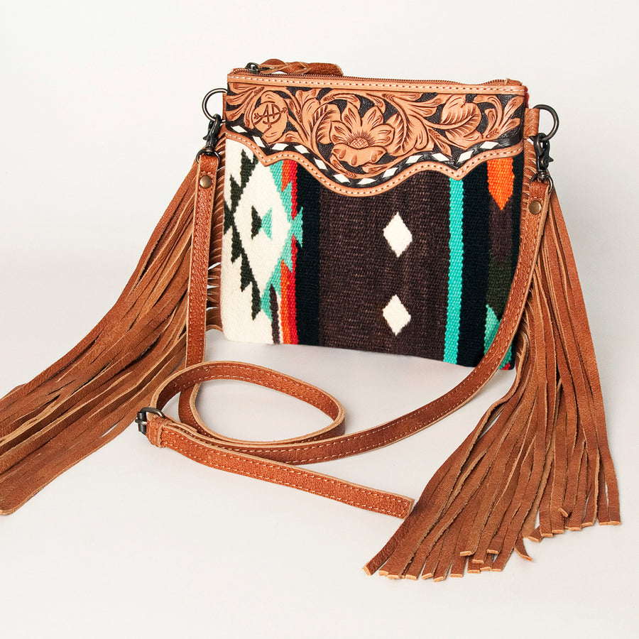American Darling Western Cross body Bag with Hand Woven Saddle Blanket and Fringes - Uhorse