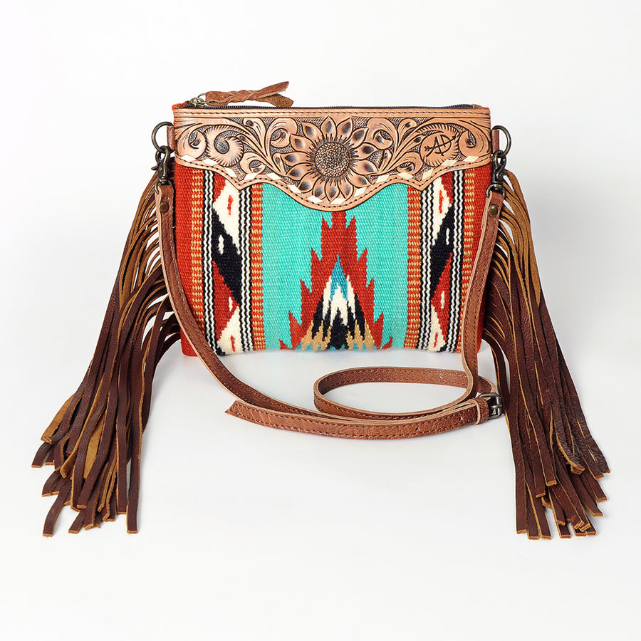 American Darling CrossBody Bag Saddle Blanket Fabric Genuine Leather Western Women Handbag Purse | for Cute Travel