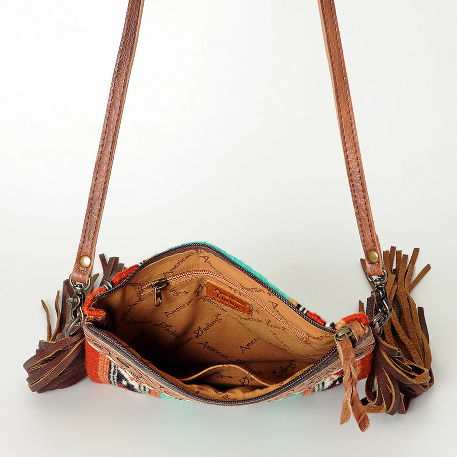 American Darling CrossBody Bag Saddle Blanket Fabric Genuine Leather Western Women Handbag Purse | for Cute Travel