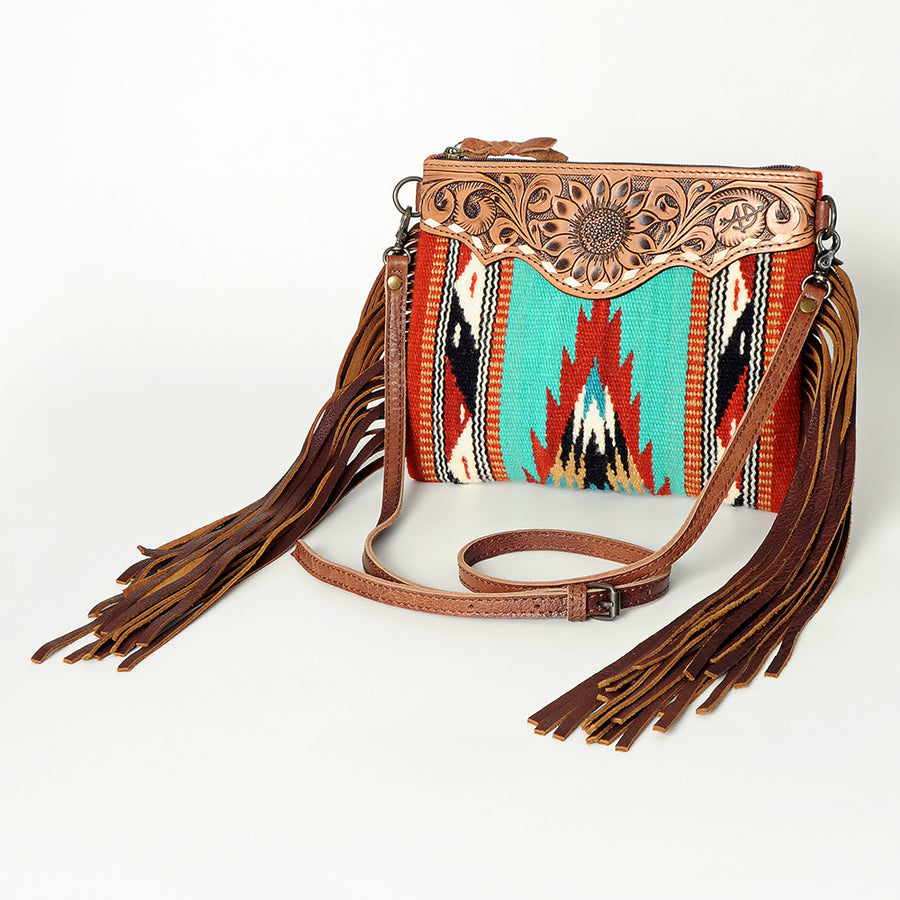 American Darling Western Cross body Bag with Hand Woven Saddle Blanket and Fringes - Uhorse