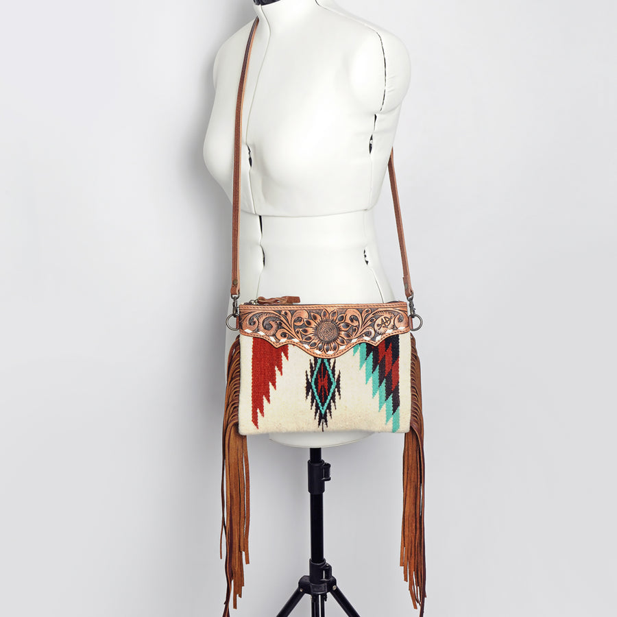 American Darling CrossBody Bag Saddle Blanket Fabric Genuine Leather Western Women Handbag Purse | for Cute Travel