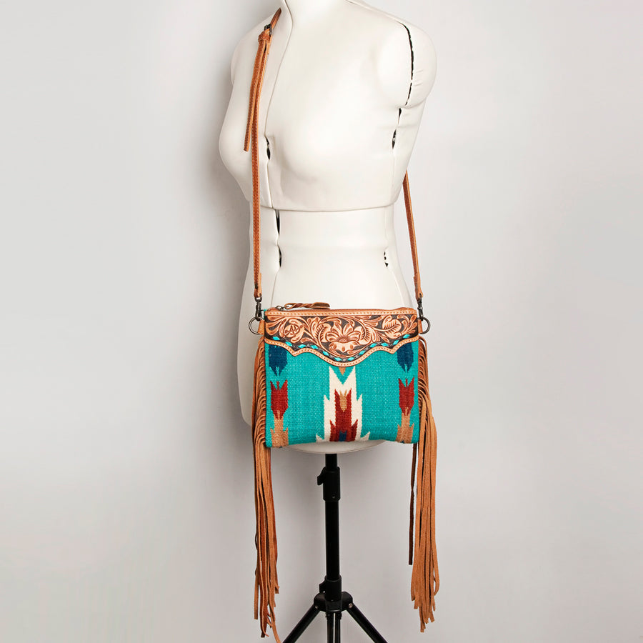 American Darling CrossBody Bag Saddle Blanket Fabric Genuine Leather Western Women Handbag Purse | for Cute Travel