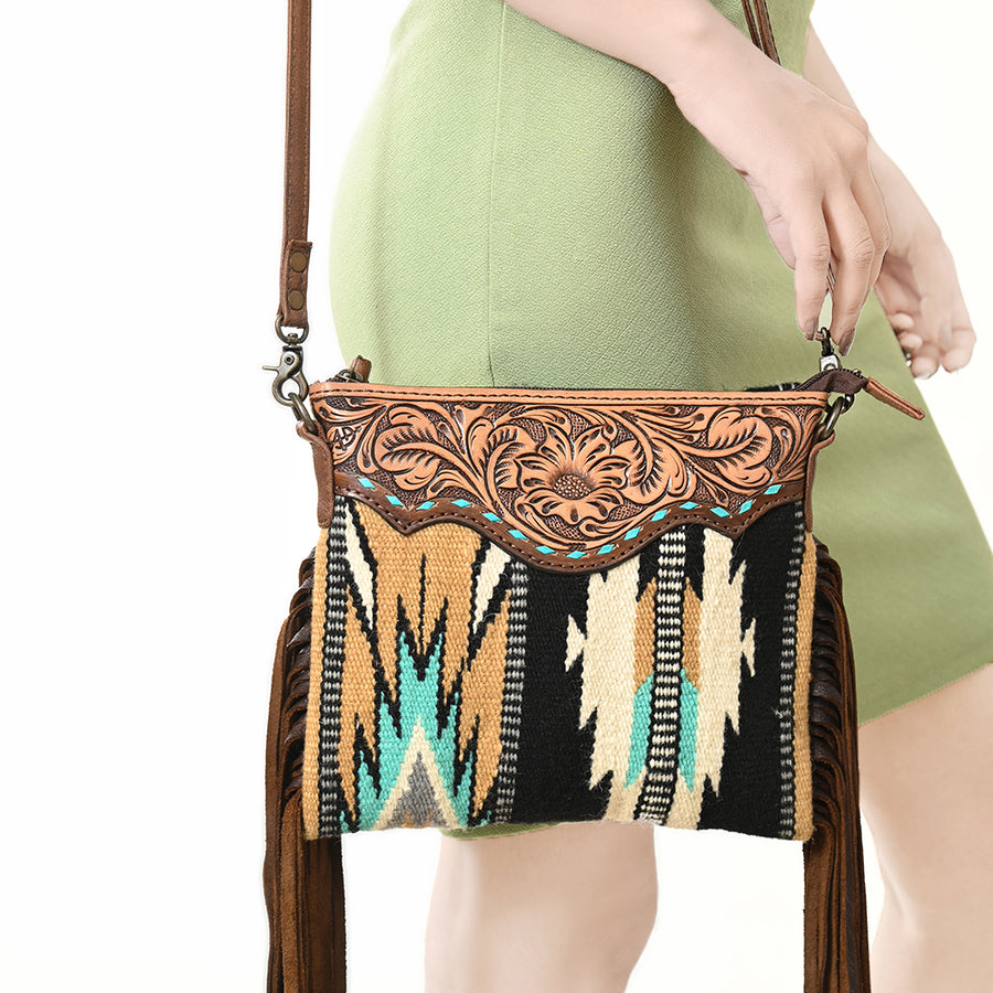 American Darling CrossBody Bag Saddle Blanket Fabric Genuine Leather Western Women Handbag Purse | for Cute Travel