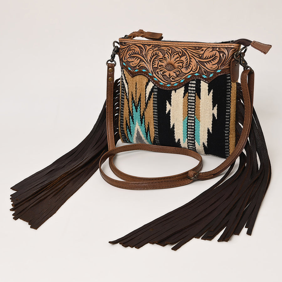 American Darling Western Cross body Bag with Hand Woven Saddle Blanket and Fringes - Uhorse