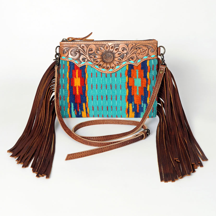 American Darling CrossBody Bag Saddle Blanket Fabric Genuine Leather Western Women Handbag Purse | for Cute Travel