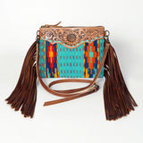 American Darling CrossBody Bag Saddle Blanket Fabric Genuine Leather Western Women Handbag Purse | for Cute Travel