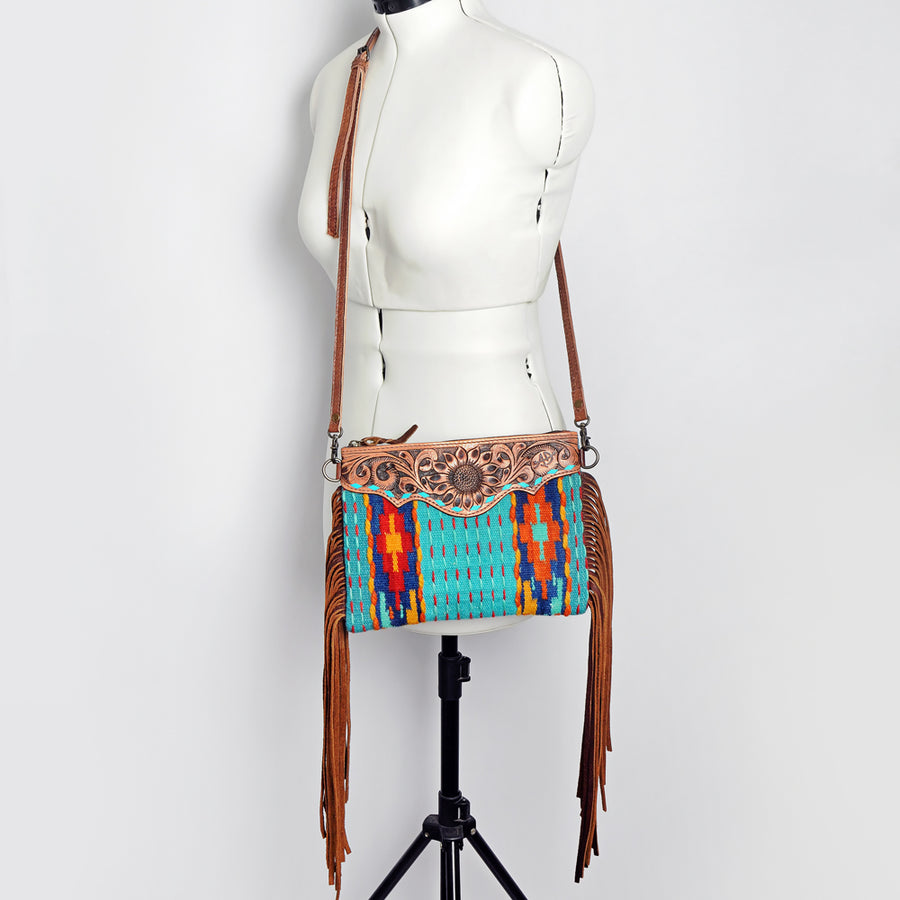 American Darling CrossBody Bag Saddle Blanket Fabric Genuine Leather Western Women Handbag Purse | for Cute Travel