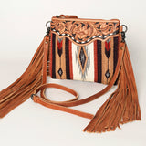 American Darling Hand-Tooled Floral Cross body Bag with Woven Saddle Blanket and Fringes - Uhorse
