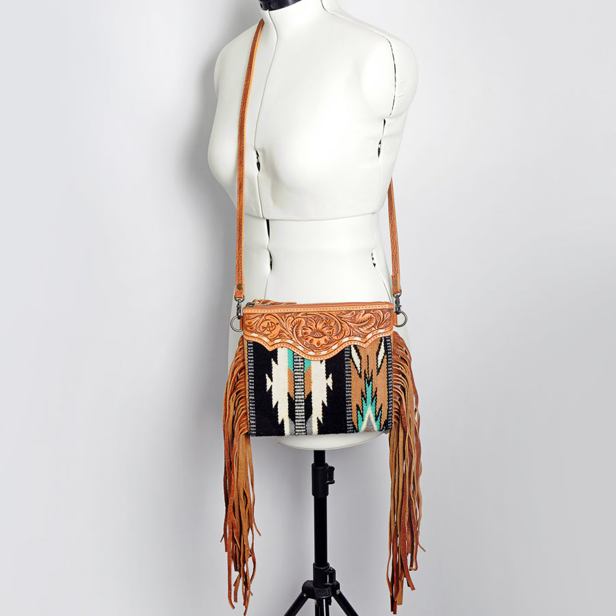 American Darling CrossBody Bag Saddle Blanket Fabric Genuine Leather Western Women Handbag Purse | for Cute Travel