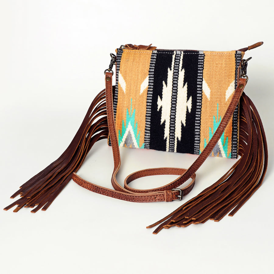 American Darling Cross body Bag with Woven Saddle Blanket and Fringes - Uhorse