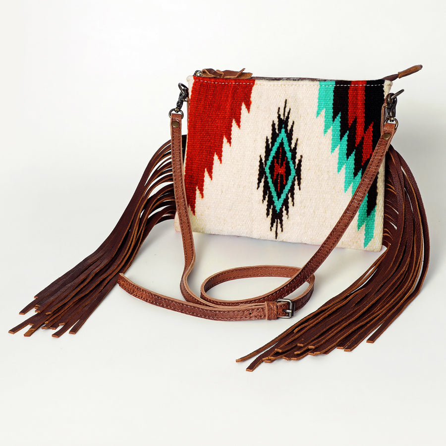 American Darling Cross body Bag with Woven Saddle Blanket and Fringes - Uhorse