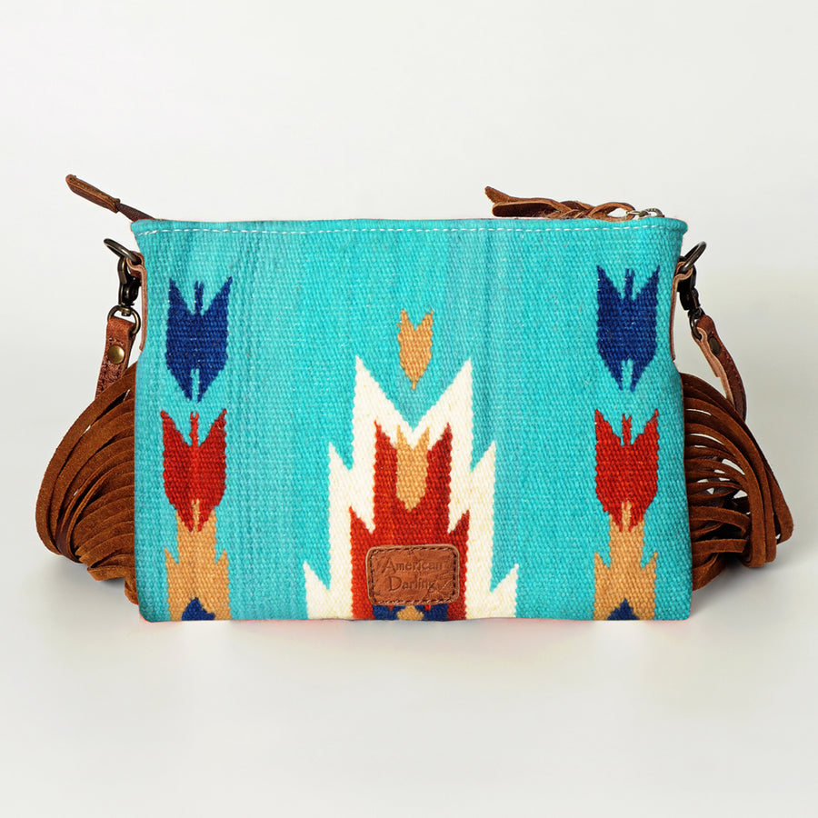 American Darling CrossBody Bag Saddle Blanket Fabric Genuine Leather Western Women Handbag Purse | for Cute Travel