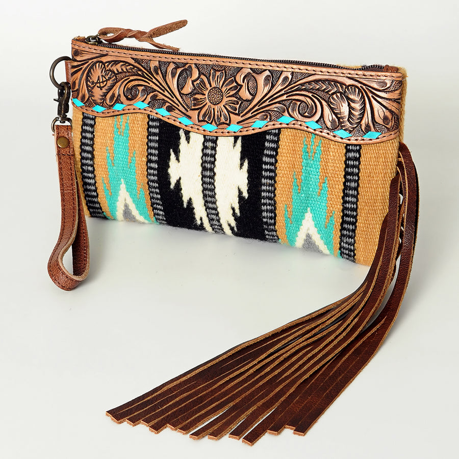 American Darling Hand Tooled Saddle Blanket Wristlet Bag - Uhorse