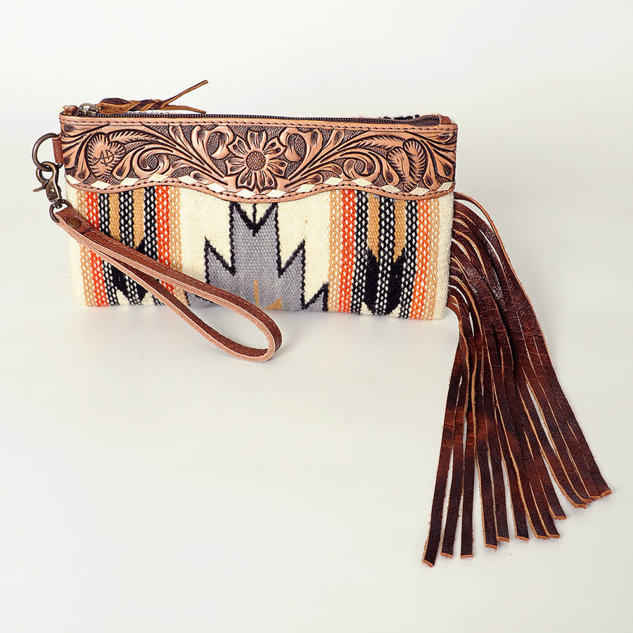 American Darling Wristlet Bag Handcrafted from Floral Embossed Damascus Genuine Leather with YKK Zipper and Wrist Strap