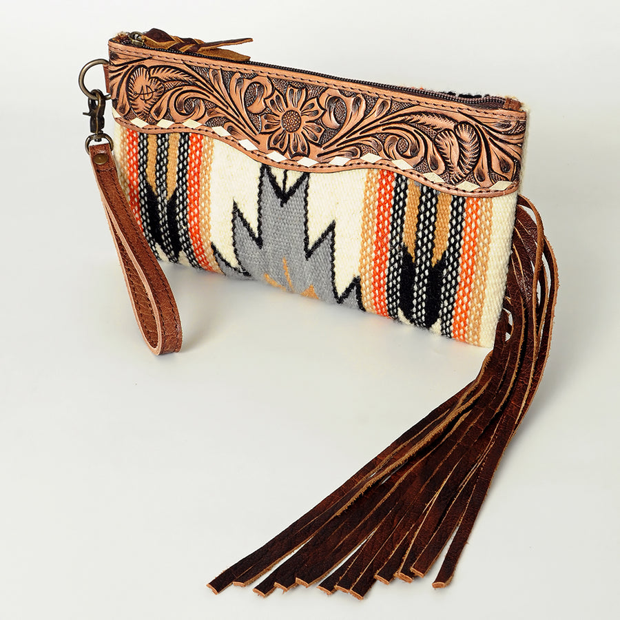 American Darling Hand Tooled Saddle Blanket Wristlet Bag - Uhorse