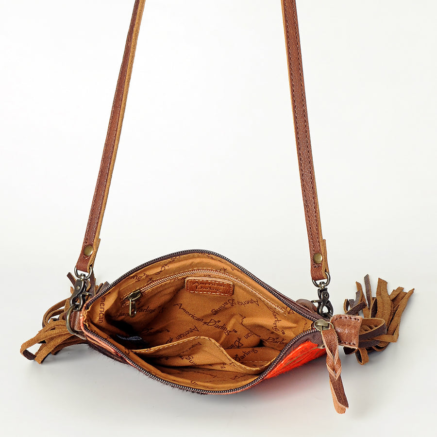 American Darling Western Small Crossbody Bag – Genuine Hair-On Cowhide Leather with Fringes, Adjustable Strap, Handcrafted in Texas