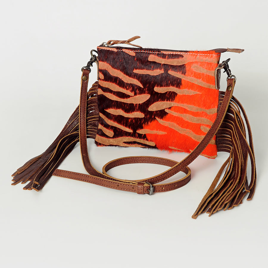 American Darling Hair-On Cowhide Crossbody Bag with Leather Fringe - Uhorse