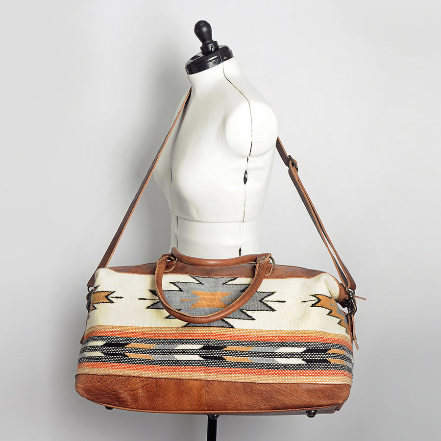American Darling Duffel Bag Handcrafted from Hand Woven Saddle Blanket and Genuine Leather with YKK Zipper and Large Capacity