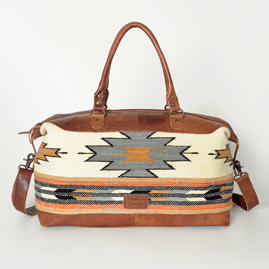 American Darling Duffel Bag Handcrafted from Hand Woven Saddle Blanket and Genuine Leather with YKK Zipper and Large Capacity