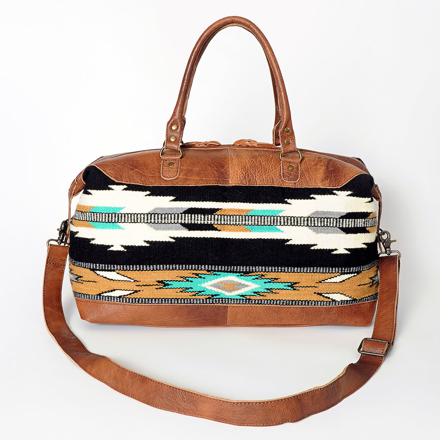 American Darling Duffel Bag Handcrafted from Hand Woven Saddle Blanket and Genuine Leather with YKK Zipper and Large Capacity