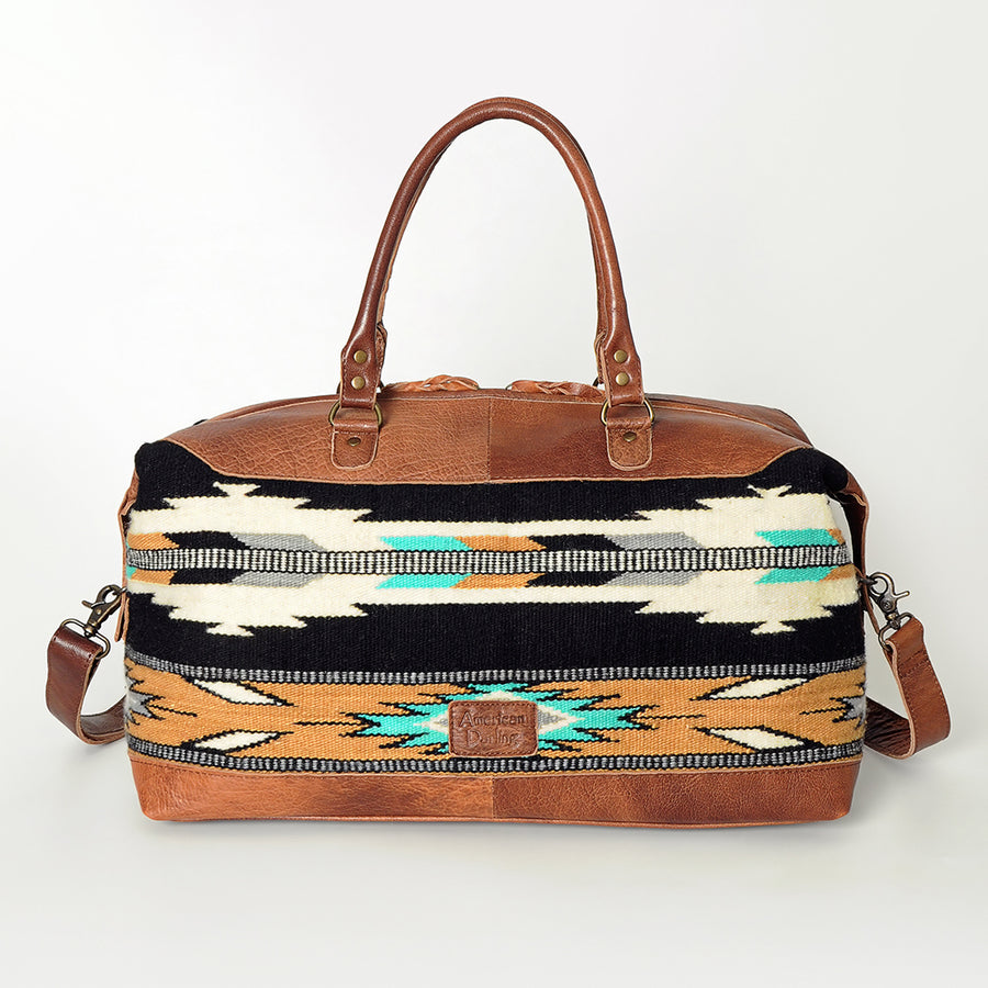 American Darling Duffel Bag Handcrafted from Hand Woven Saddle Blanket and Genuine Leather with YKK Zipper and Large Capacity