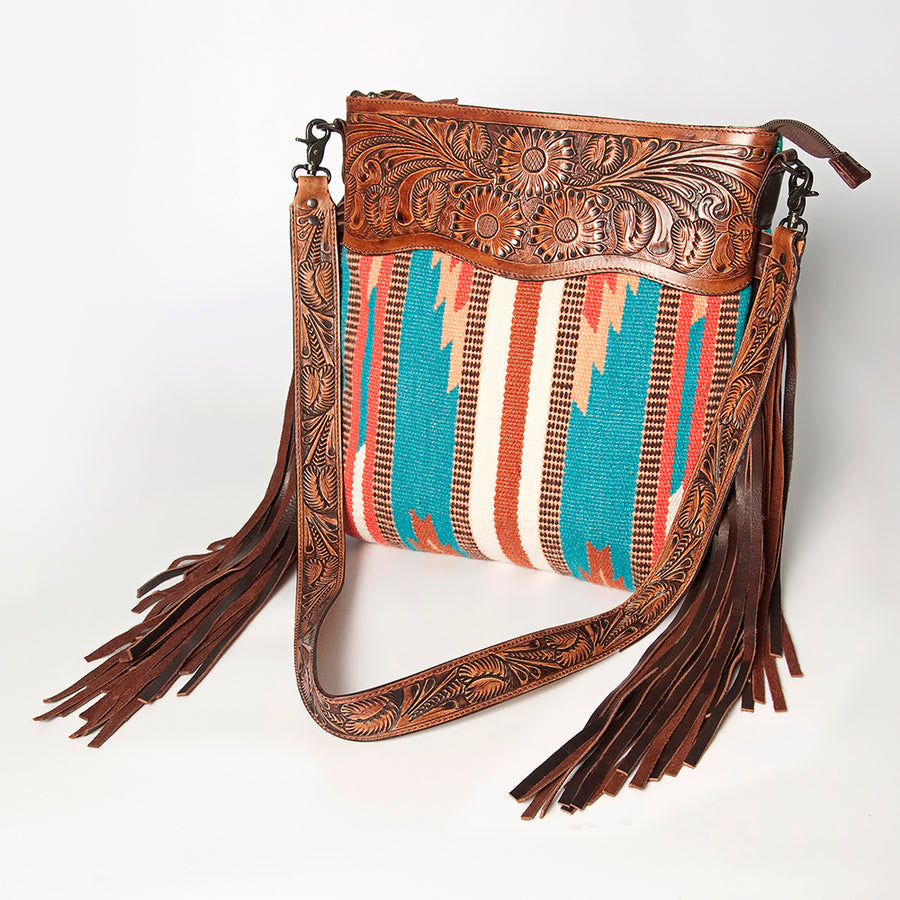 American Darling Signature Crossbody Hand Tooled Saddle Blanket Genuine Leather women bag western handbag purse - Uhorse