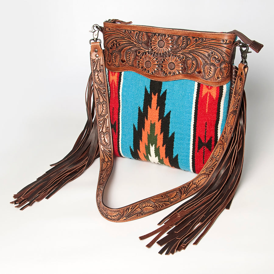 American Darling Signature Crossbody Hand Tooled Saddle Blanket Genuine Leather women bag western handbag purse - Uhorse
