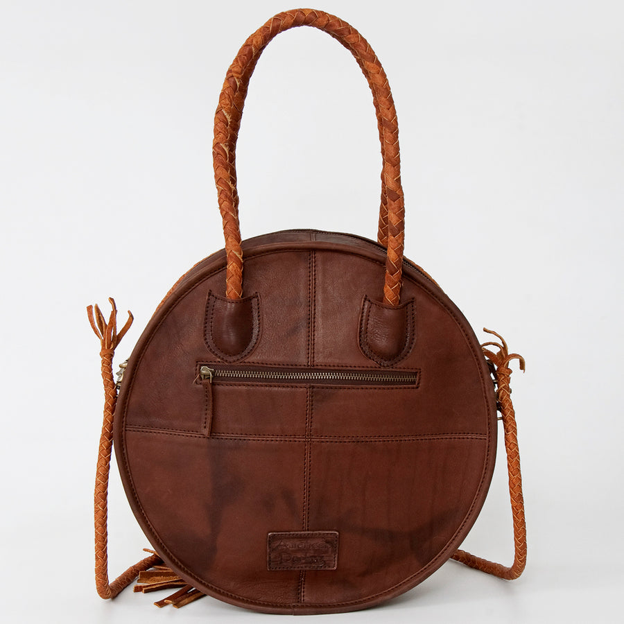 American Darling Canteen Bag, Genuine Vegetable-Tanned Leather, Hair-On Cowhide with Fringes & Turquoise, Western Purse