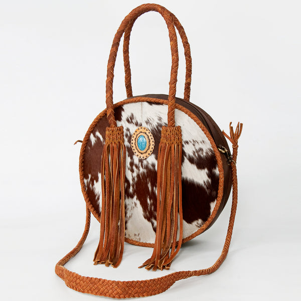 American Darling Western Leather Canteen Bag - Handcrafted Cowhide and Fringed Purse - Uhorse