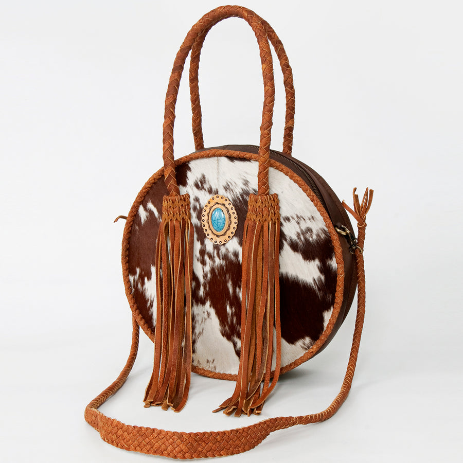 American Darling Western Leather Canteen Bag - Handcrafted Cowhide and Fringed Purse - Uhorse