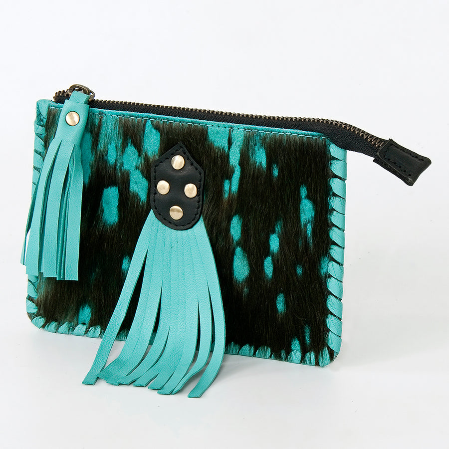 American Darling Western Leather Coin Purse - Handcrafted Hair-On Cowhide and Tassel Pouch - Uhorse