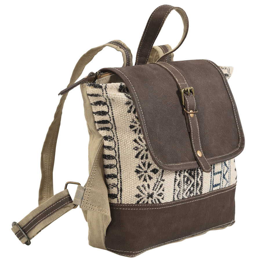 OHLAY Backpack Upcycled Canvas Genuine Leather Women Bag Western Handbag Purse | Womens Handbags Belt for Purses Summer