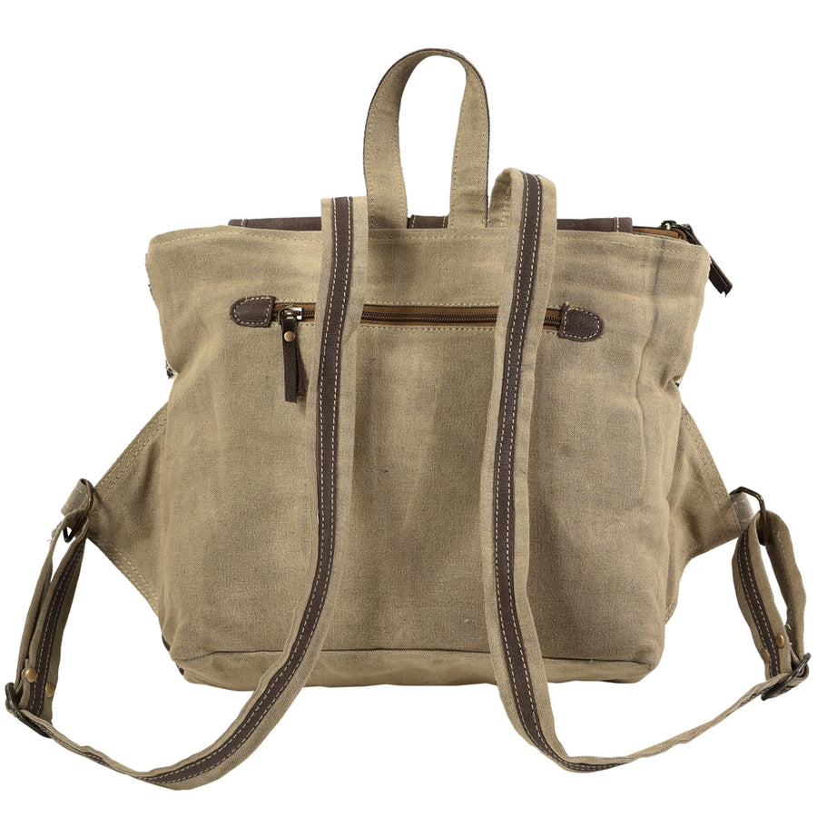 OHLAY Backpack Upcycled Canvas Genuine Leather Women Bag Western Handbag Purse | Womens Handbags Belt for Purses Summer