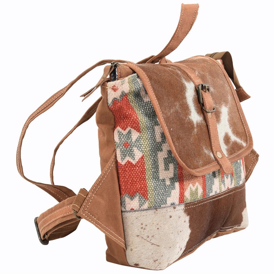 OHLAY Backpack Upcycled Canvas Hair-On Genuine Leather Women Bag Western Handbag Purse Womens Handbags Belt for Purses Summer