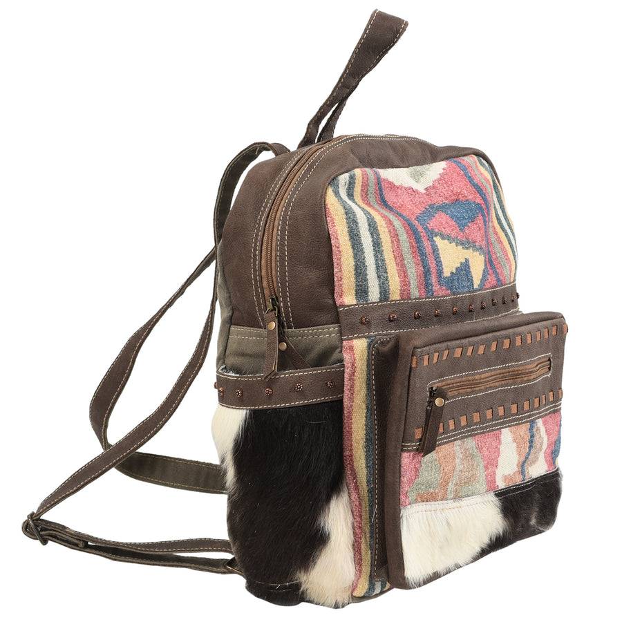 OHLAY Backpack Upcycled Canvas Hair-On Genuine Leather Women Bag Western Handbag Purse Womens Handbags Belt for Purses Summer