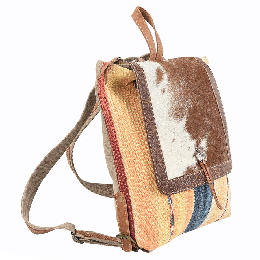 OHLAY Backpack Hand Tooled Upcycled Canvas Hair-On Genuine Leather Women Bag Western Handbag Purse Womens Handbags