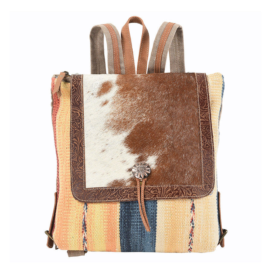 OHLAY KB112 Backpack Hand Tooled Upcycled Canvas Hair-On Genuine by Hilason – Cowboy and equestrian accessories