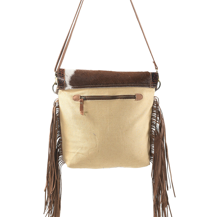 OHLAY Cross Body Upcycled Wool Canvas Embossed Hair-On Genuine Leather Women Bag Western Handbag Purse Womens Handbags