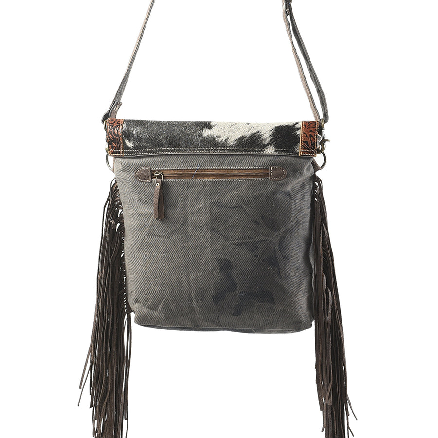 OHLAY Cross Body Upcycled Wool Canvas Embossed Hair-On Genuine Leather Women Bag Western Handbag Purse Womens Handbags