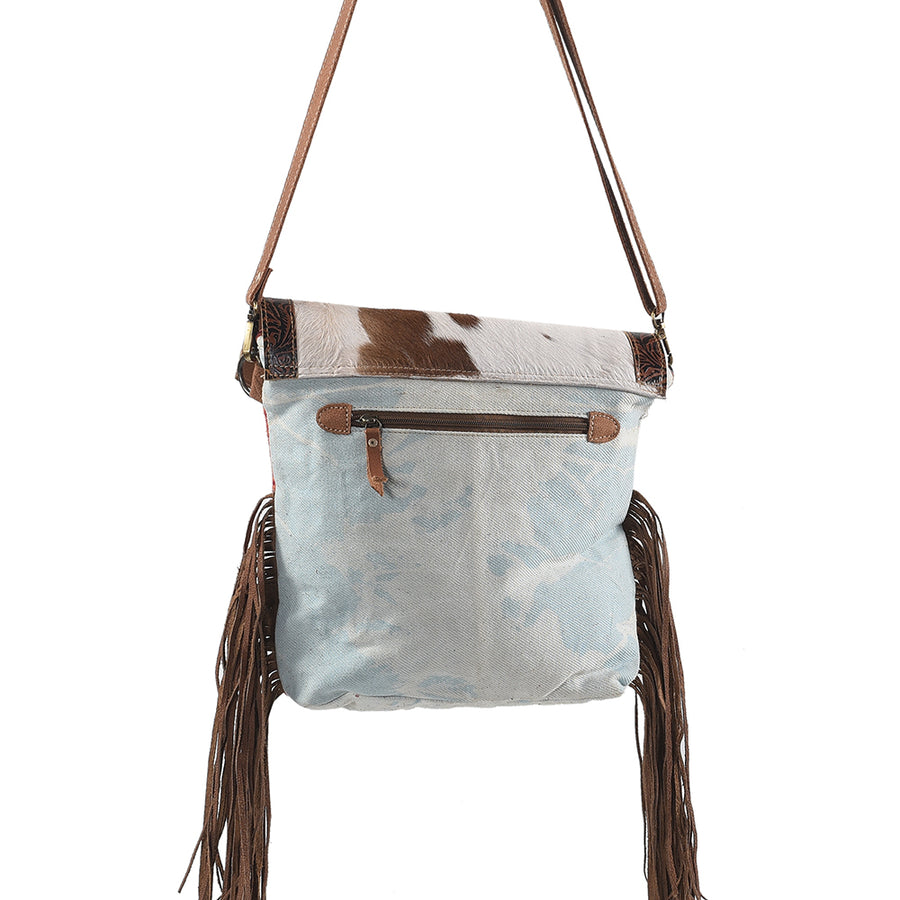 OHLAY Cross Body Upcycled Wool Canvas Embossed Hair-On Genuine Leather Women Bag Western Handbag Purse Womens Handbags