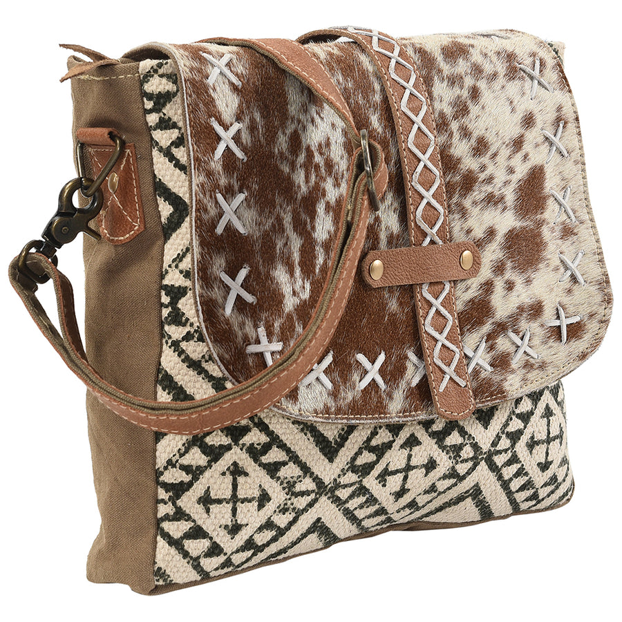 OHLAY Cross Body Upcycled Wool Canvas Embossed Hair-On Genuine Leather Women Bag Western Handbag Purse Womens Handbags
